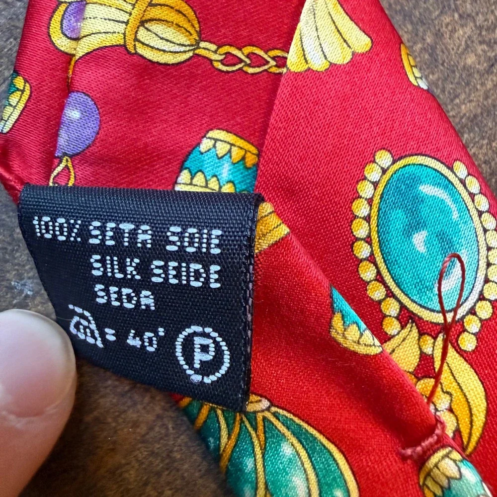 Leonard Paris Tie OS Silk Novelty Jewelry Print Red Made in Italy Dessin 164
